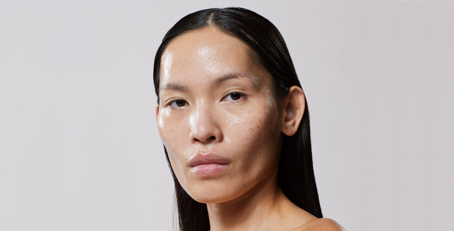 Hunter Lab customer with glazed skin wearing the Lipid Vitamin Face Oil