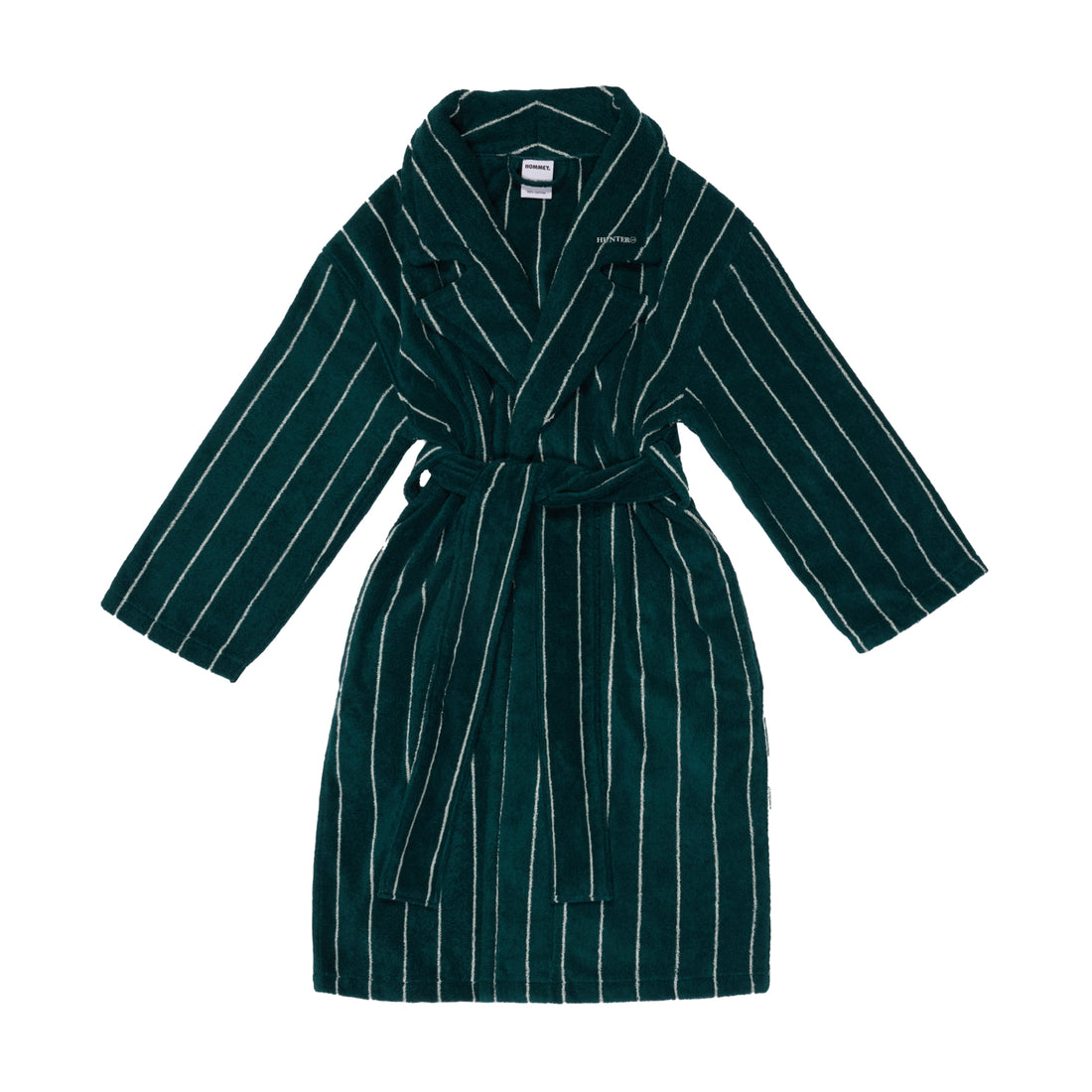 Green Hommey bathrobe with white stripes on a white background with Hunter Lab logo